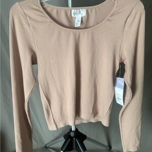 Just Be Women's Beige Ribbed Long Sleeve Top